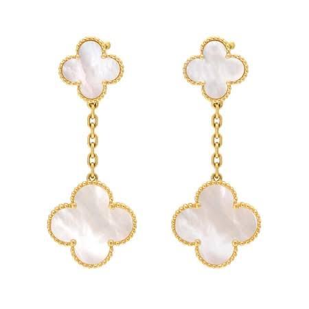 Magid duo Alhambra 18k gold Pearl Earring /necklace Diamond Jewelr