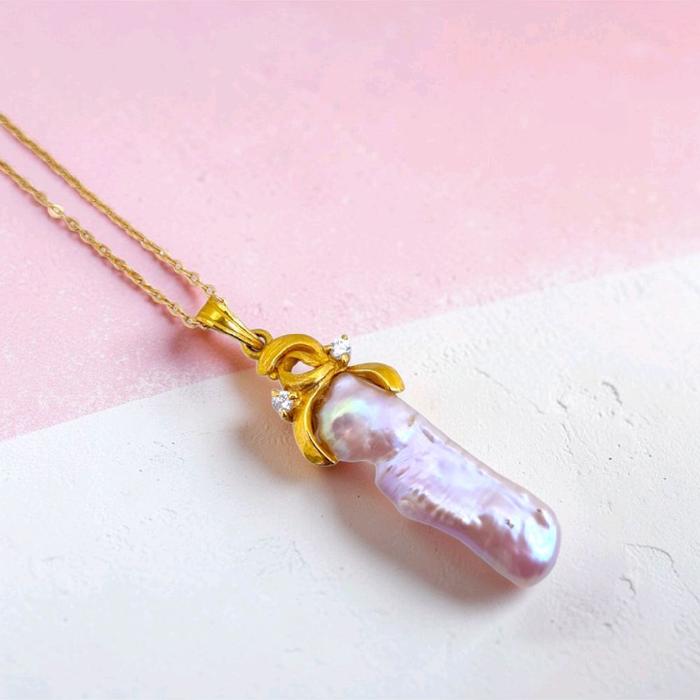 Gold Biwa Stick Pearl 23K / Liontin Biwa Stick Pearl 23K / Diamond Jewelry / 246LMSWP5