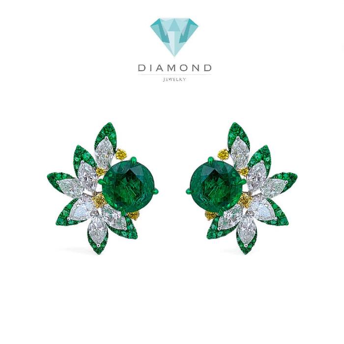 Leaf Emerald Earring 18K / Anting Daun Emeral 18K / Diamond Jewelry 19BA25000VN-HT