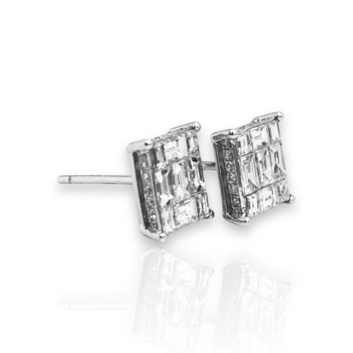 Square diamond earring 18k whte gold/anting berlian tusuk kotak -Diamond Jewelry