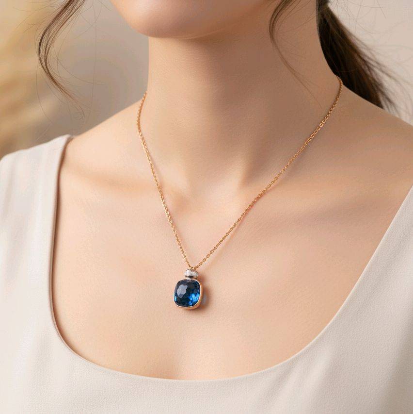 Turquoise Diamond Necklace 18K / Kalung Batu Turquoise Berlian 18K / Diamond Jewelry 137KBD86000AB HT