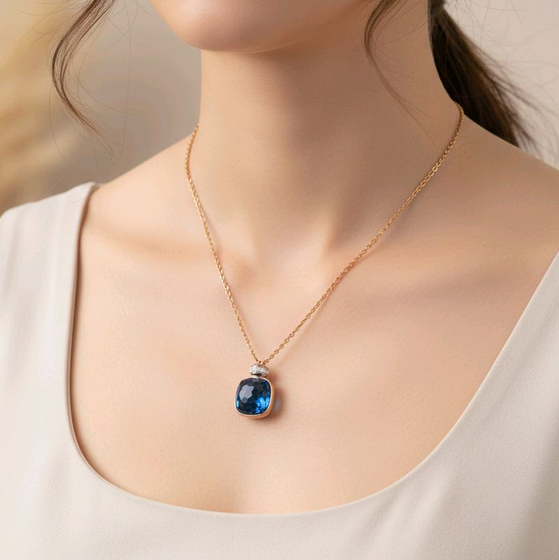 Turquoise Diamond Necklace 18K / Kalung Batu Turquoise Berlian 18K / Diamond Jewelry 137KBD86000AB HT