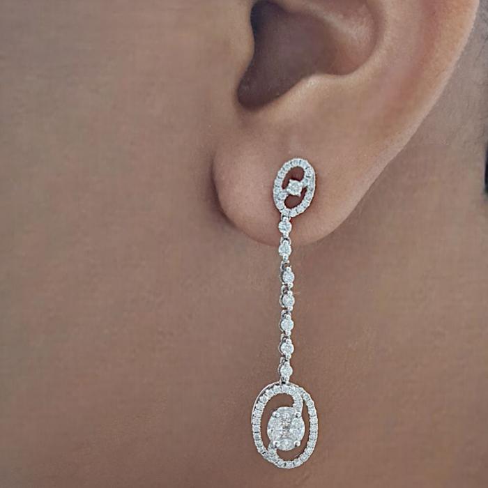 Long earring esperansa diamond 18k white gold-Diamond Jewelry