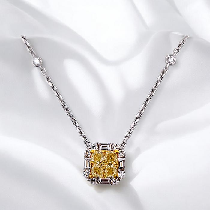 Yellow Diamond Necklace Princess 18k/ kalung berlian asli kuning / Diamond Jewelry