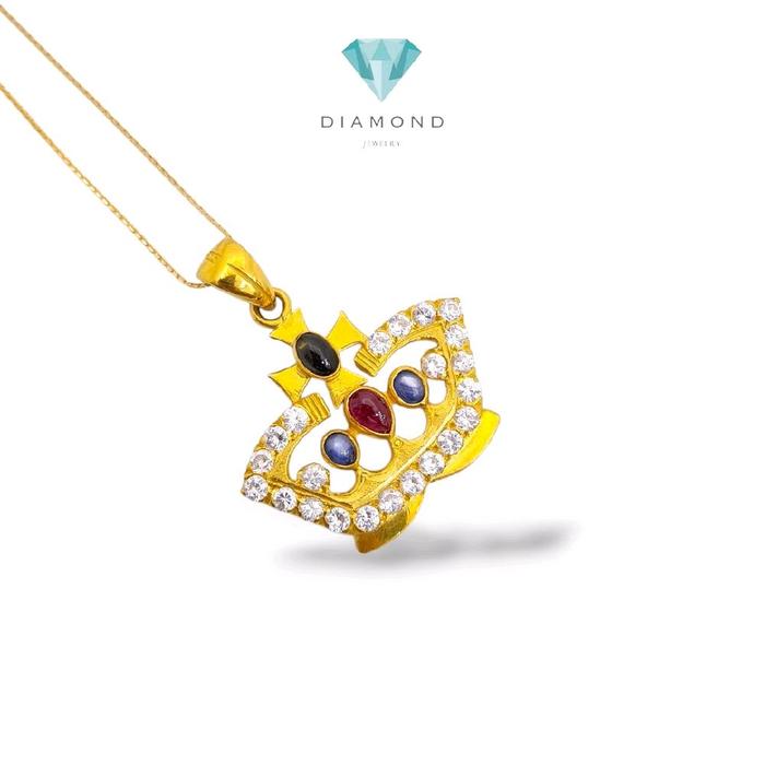 Gold Crown Pendant With Stone 23K / Liontin Mahkota Emas Dengan Batu 23K / 178LMSWP16