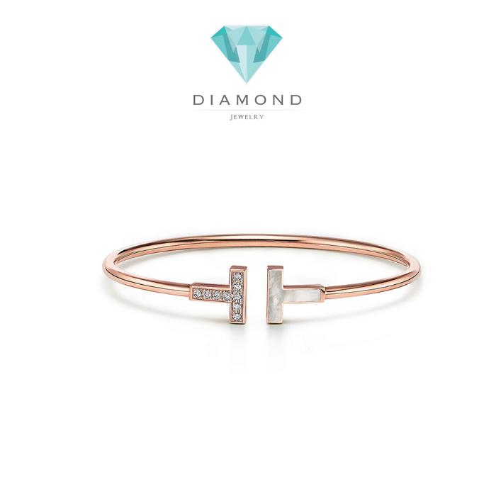 T bangle with mother of pearl and 18K rose gold Diamond Jewelry