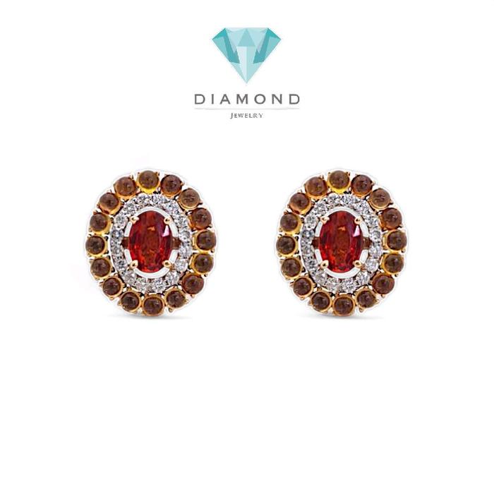 Anting Batu Sapphire Citrine Diamond Oval Berlian 18K-Diamond Jewelry-403BA6279SD-HT