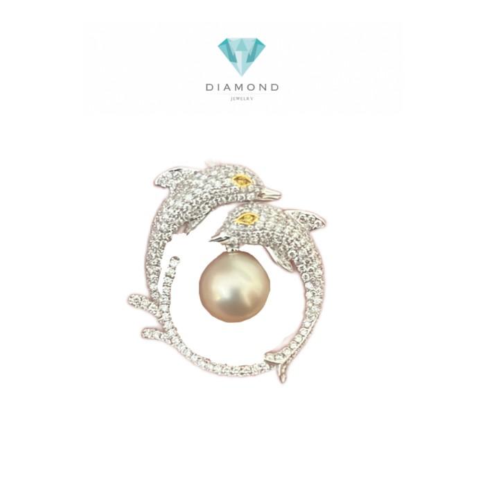 Dolphin Pearl Diamond Pendant white gold 18K Diamond Jewelry