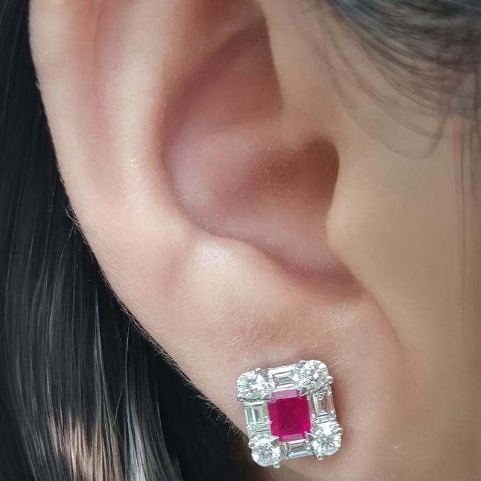 Baguette Ruby Earrings Diamond / Diamond Jewelry
