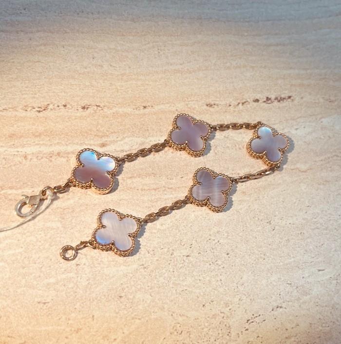 Mop Clover Alhambra Pink Pearl Bracelet 18K Gold-Diamond Jewelry-77GBD69000ABLS-HT