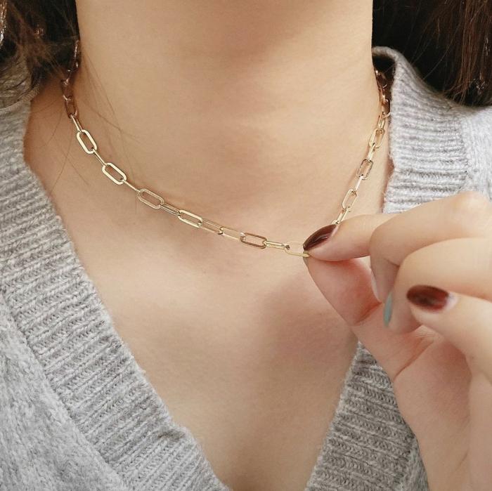 Paper clip 18K gold necklace Diamond Jewelry