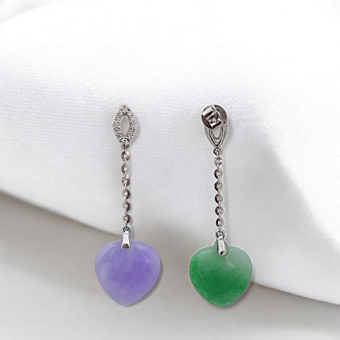 Giok/jade Heart Diamond Earrings / Diamond Jewelry