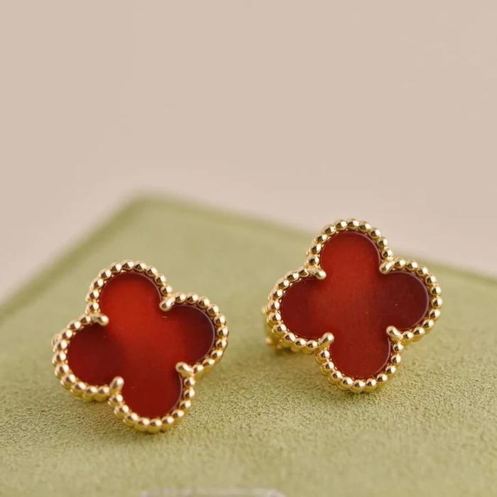 Kalung emas vintage red clover carnelian alhambra necklace/earring/ bracelet Diamond Jewelry
