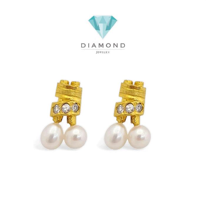 Anting Mas Mutiara Model Bambu 23K-Diamond Jewelry-298AMSWP3
