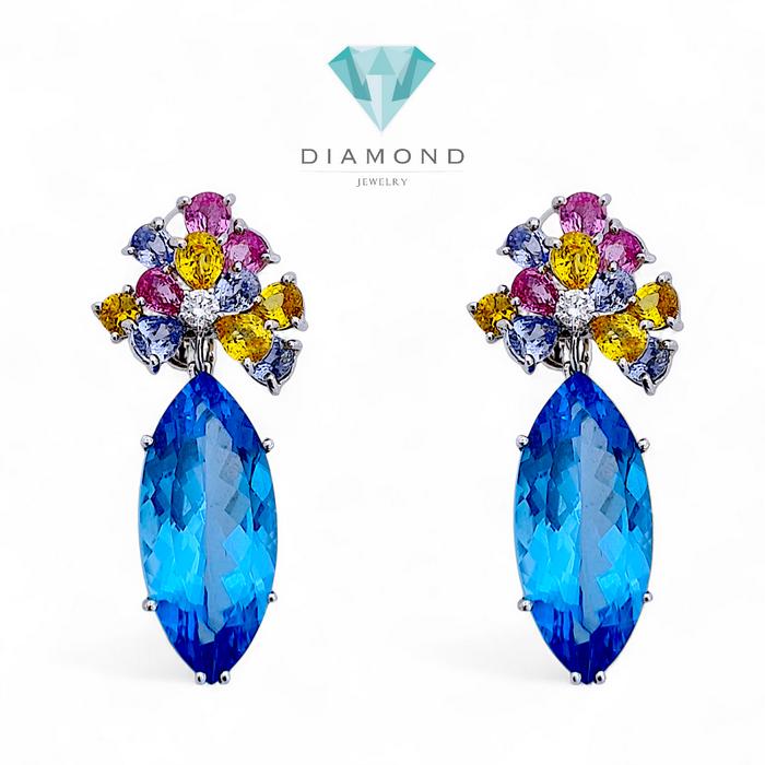 Blue Topaz Diamond Earring 18K / Diamond Jewelry