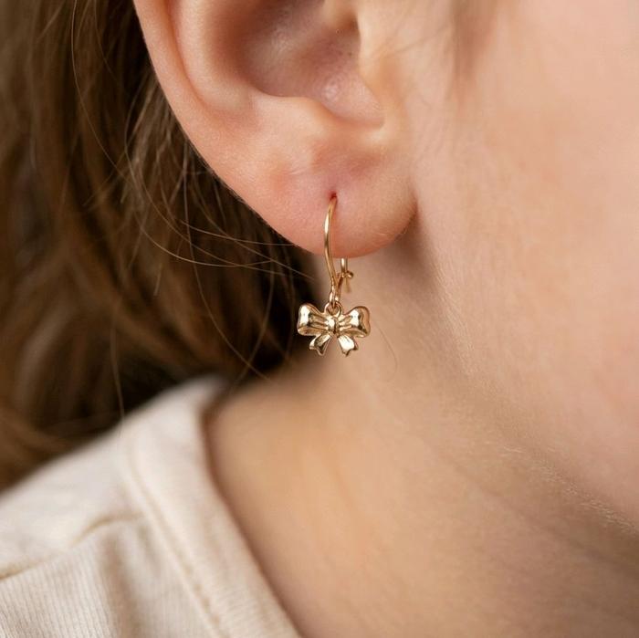 Kids Gold Ribbon Earring 16K / Anting Emas Anak Pita 16K / Diamond Jewelry / 434AMS141LS