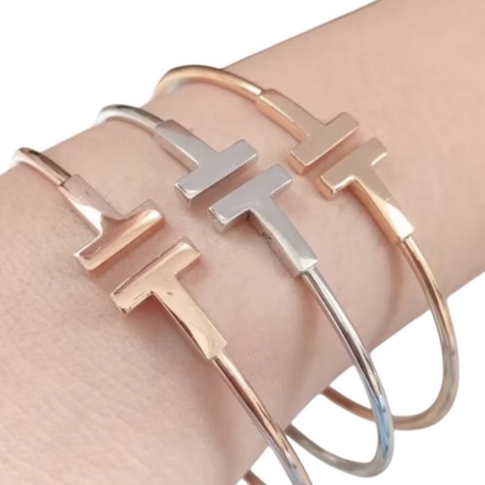 Double T Diamond Bangle white gold 18 K/ T diamond bangle 18k/ T Bangle Gold bracelet