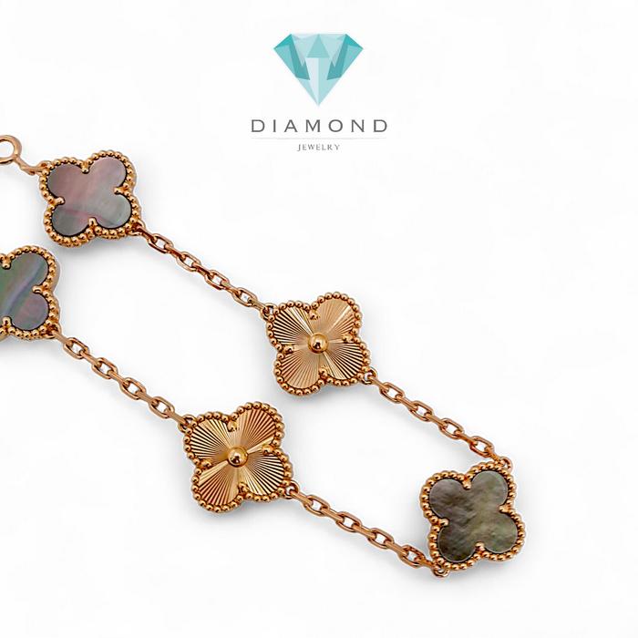 Vintage Alhambra Obsician 5 Clover Bracelet 18K /Diamond Jewelry