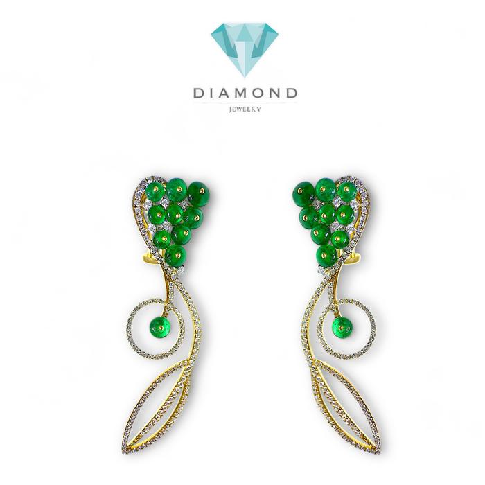 Emerald Earrings Holo Round Diamond 18K/Diamond Jewelry-10BAVN3190LS-HT