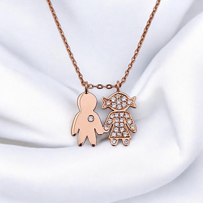 Child boy girl pendant Bimba And Bimbo Diamond Pendant 18K / Diamond Jewelry