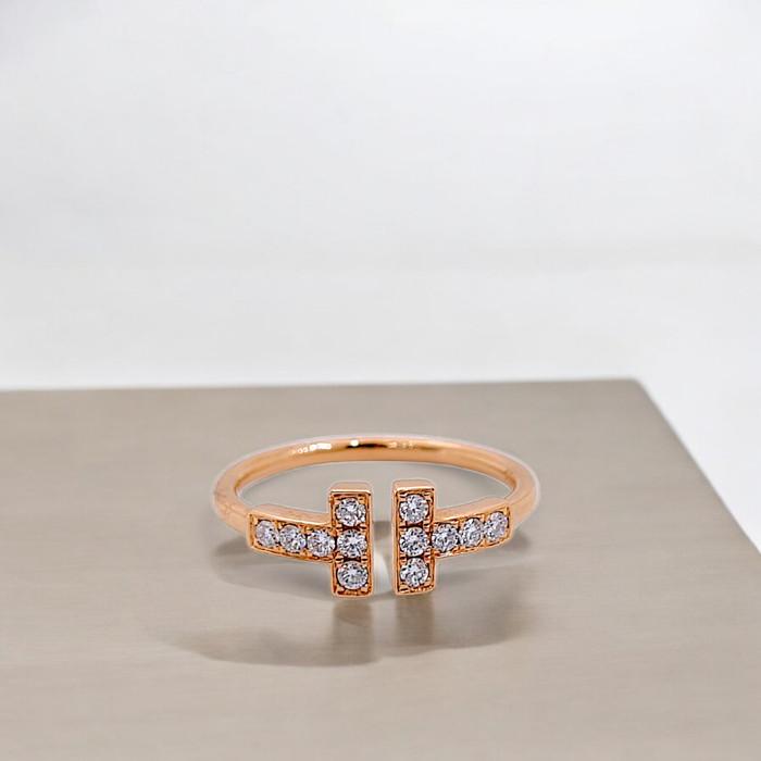 Double T Diamond Ring Rose Gold 18K/ Diamond Jewelry-79CBD39800AB-HT