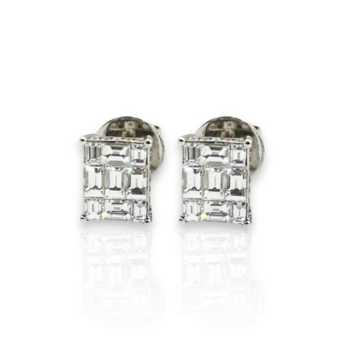 Square diamond earring 18k whte gold/anting berlian tusuk kotak -Diamond Jewelry