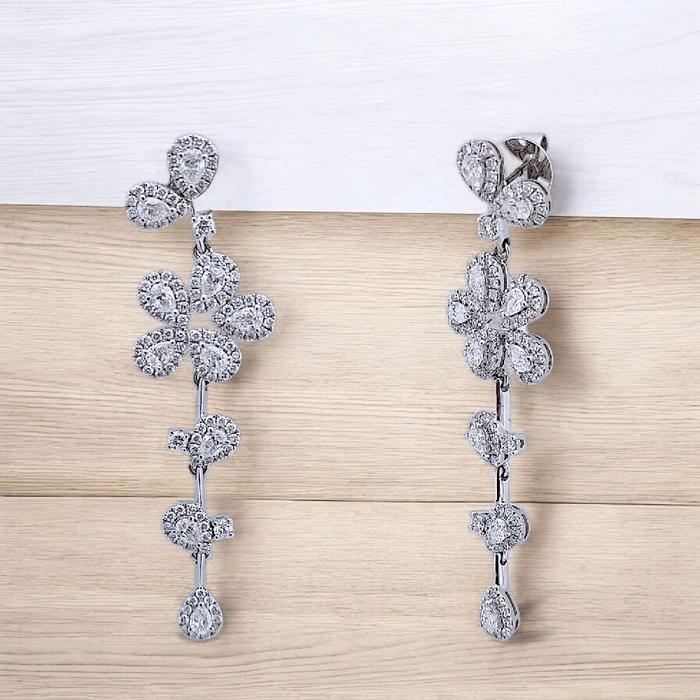 Flower Long Diamond Earring 18K / Diamond Jewelry 15AB26000LS