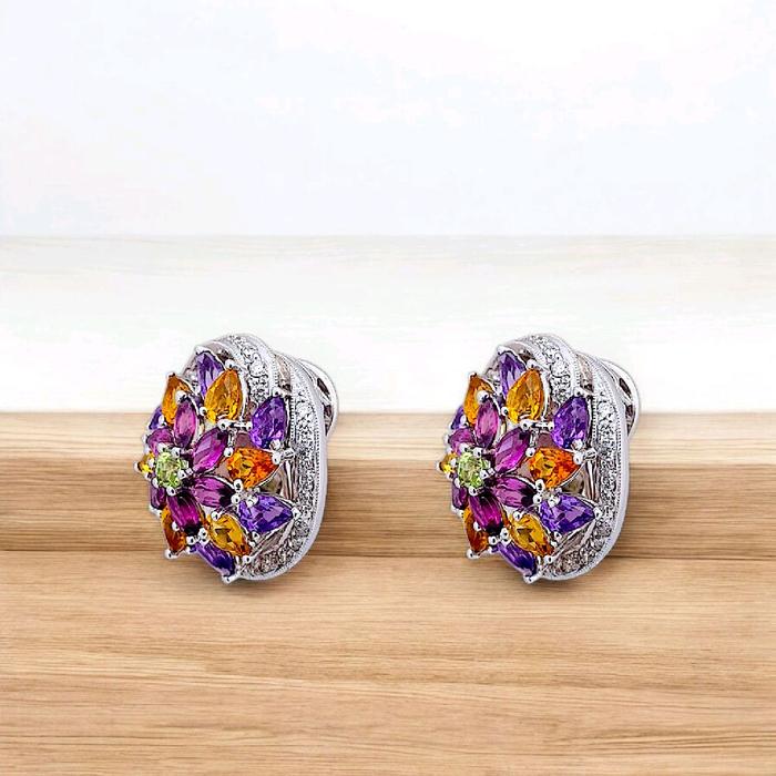 Flower Diamond Earring 18K / Diamond Jewelry 3BAKV36960WP