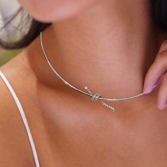 Knot choker necklace 18k rose gold-Diamond jewelry