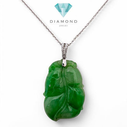 Liontin Giok Daun Berkian eropa18K / jade diamond pendant leaves Diamond Jewelry