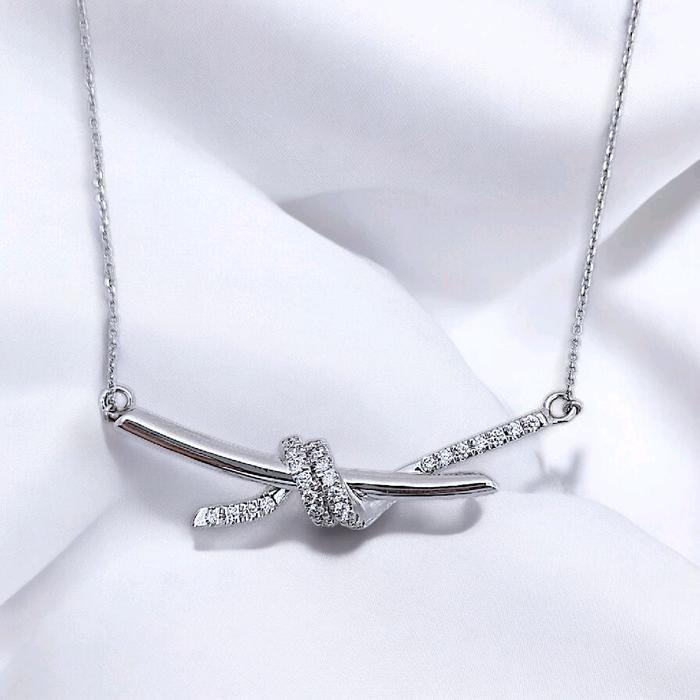 Knot Diamond Necklace 18K / Diamond Jewelry-390KBD5131SD-HT