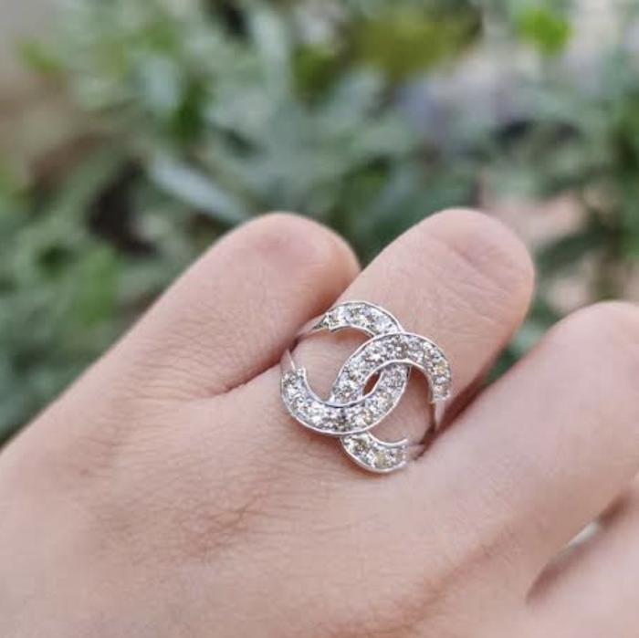 Inspired Double C Diamond Ring 18 k gold Diamond Jewelry