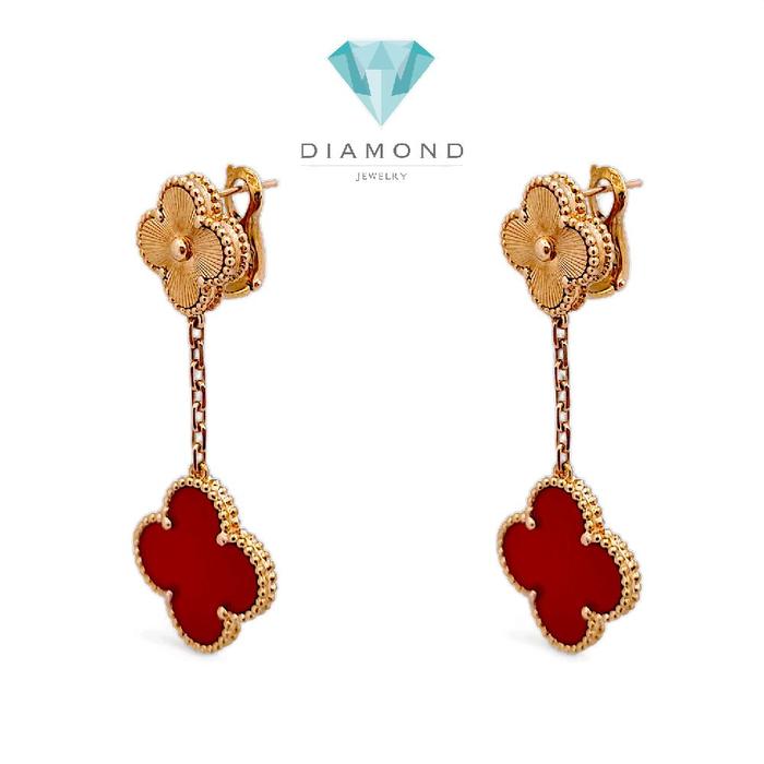 Long Clover Red Charnelian Earring 18K / Diamond Jewelry 384ABD1627RY-HT