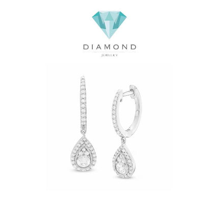 Pearshape dangling diamond earring 18k -Diamond jewelry