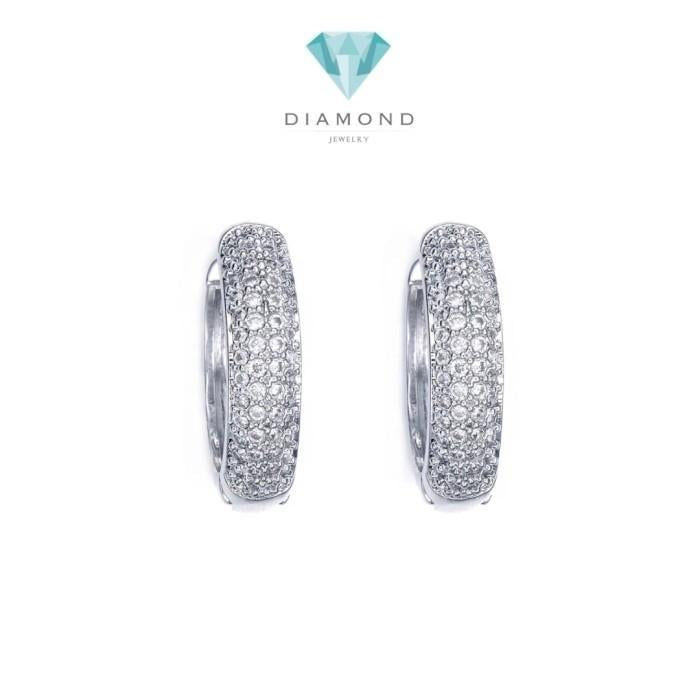 Diamond earring Anting Pave Berlian hoop klip white gold 18K Diamond Jewelry