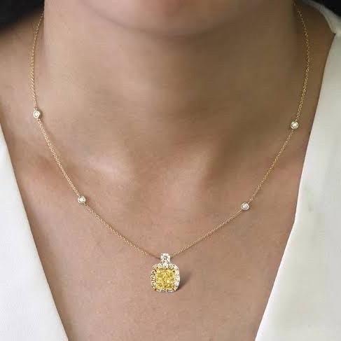 Yellow diamond pendant white gold 18k-Diamond Jewelry