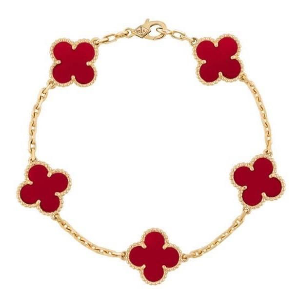 Clover bracelet charnelian red/chalcedony grey 18kGold-Diamond Jewelry-HT
