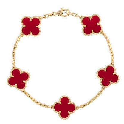 Clover bracelet charnelian red/chalcedony grey 18kGold-Diamond Jewelry-HT