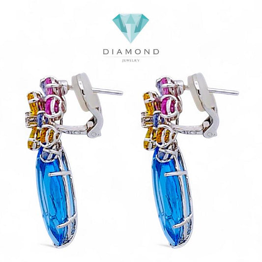 Blue Topaz Diamond Earring 18K / Diamond Jewelry