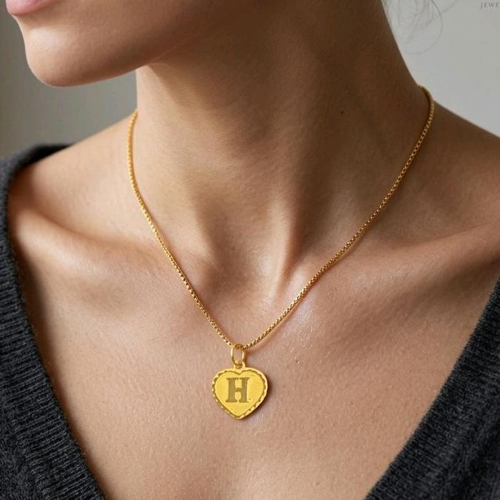 Gold heart pendant letter H 23K / Liontin Hati Emas Huruf H 23K / Diamond Jewelry / 238LMSWP1