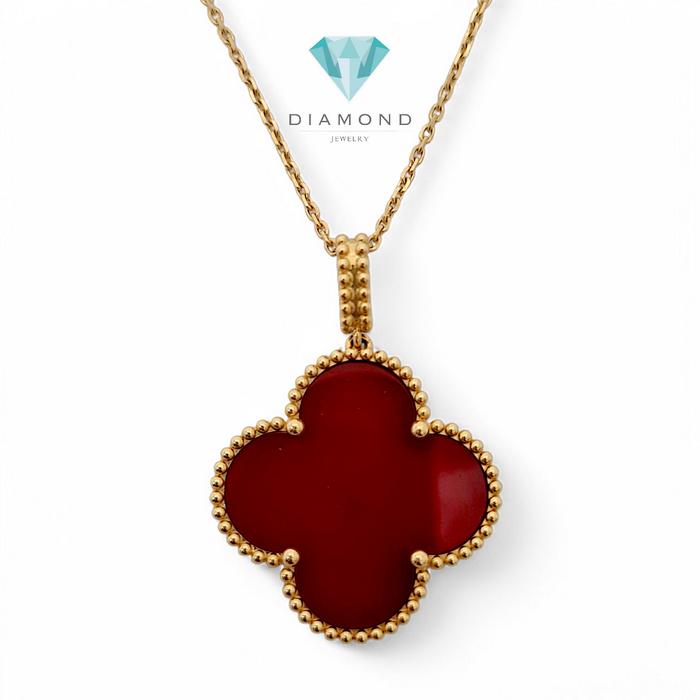 Magic Clover Long Necklace Charnelian 18K / Diamond Jewelry-76KBD76000AB-HT