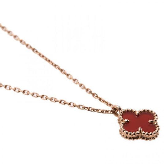 Sweet clover red charnelian 18k necklace-Diamond Jewelry