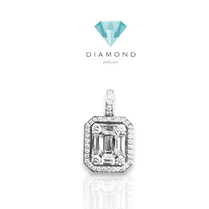 Baguette diamond pendant 18k white gold-Diamond Jewelry