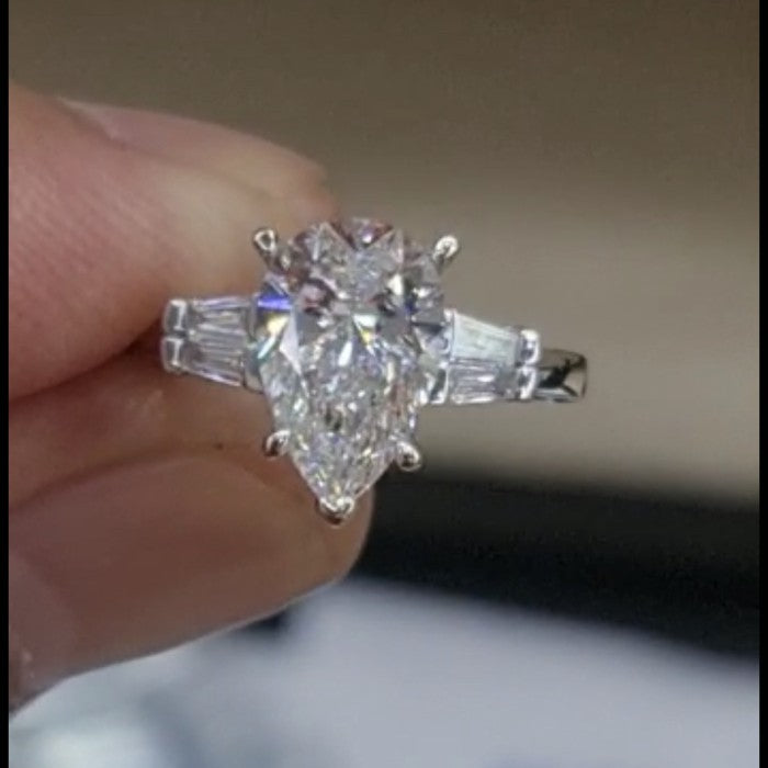 Pearshape Diamond Ring GIA solitaire 18k White Gold-Diamond Jewelry