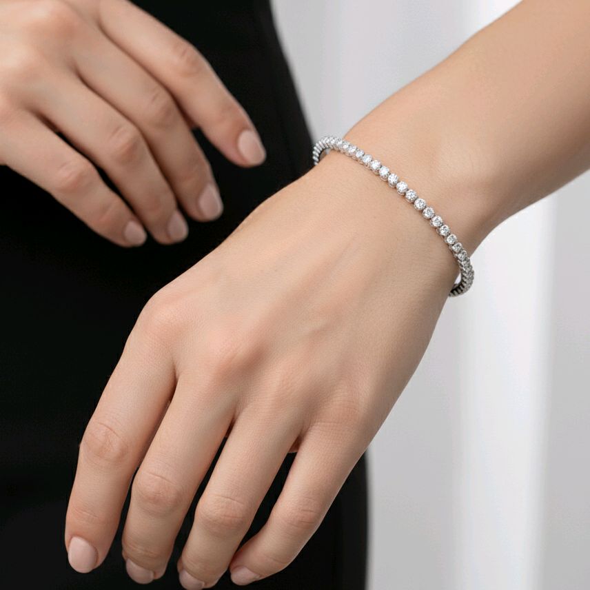 Tennis Listring White Gold And Diamond Bangle 18K / Gelang Berlian Tennis Lurus 18K / Diamond Jewelry 144GB131000AB-HT