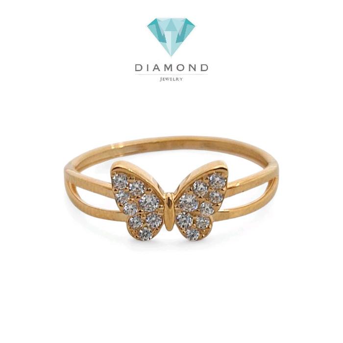 Cincin Emas Model Kupu-Kupu 2 Baris 700K-Diamond Jewelry-418CMS107LS-HT