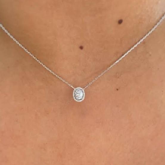 Oval diamond pendant pie cut 18k white gold-Diamond Jewelry