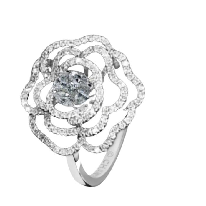 Camelia Flower Diamond Ring Gold 18k White Gold- Diamond Jewelry