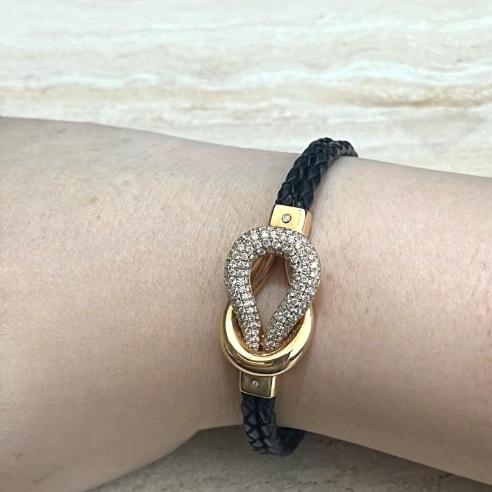 Diamond vinyl leather bracelet 18k -Diamond Jewelry