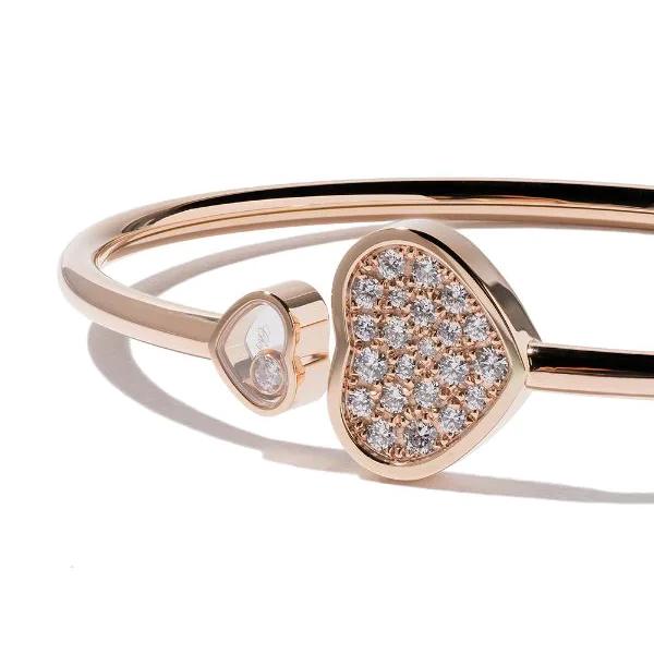 Double heart bangle 18K Rose gold with diamond Diamond Jewelry